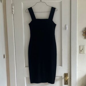 Black square-neck casual/formal dress with slit